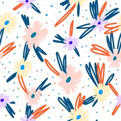 Vector seamless pattern with abstract colorful flowers