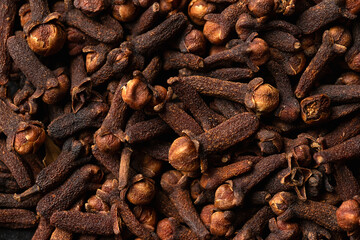 Drieyd Aromatic cloves, spice. Macro photo, background.