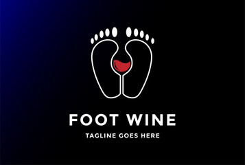 Simple Clever Beauty Foot Print with Wine Vodka Glass Logo Design Vector