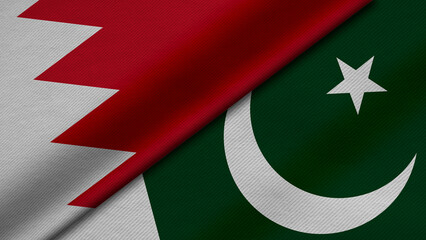 3D Rendering of two flags from Kingdom of Bahrain and Republic of pakistan together with fabric texture, bilateral relations, peace and conflict between countries, great for background