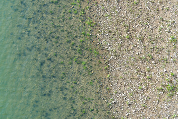 Top view of the shore and lake