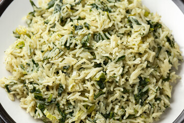 Spanakorizo, greek spinach rice. Healthy vegetarian food.