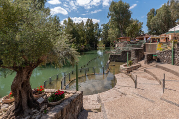 The baptismal area of the Yardenit Baptismal site on the Jordan River in Israel
