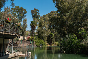 The baptismal area of the Yardenit Baptismal site on the Jordan River in Israel
