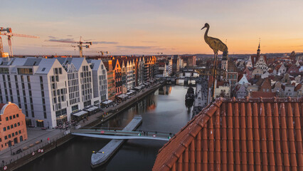 An unusual view of the Motława River in Gdańsk, Długie Pobrzeże and the Granary Island. © Kamil