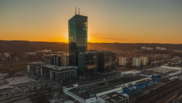 Olivia Star skyscraper during sunset. Gdansk, Poland.