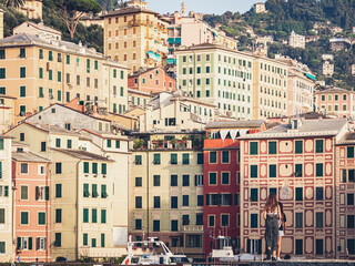 Fototapeta na wymiar View on the typical buildings of the famous seaside village of Camogli - Liguria - Italy
