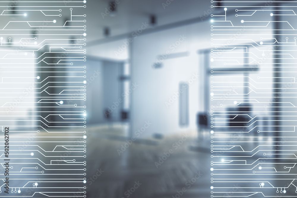 Aufkleber abstract virtual micro chip hologram on a modern furnished classroom background, artificial intellig