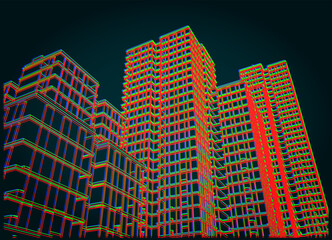 Skyscrapers illustration in retrowave style