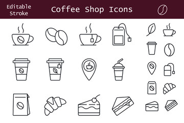 Coffee shop line icons set. Simple pictograms for mobile app UI. Tea and coffee cups icons pack for web and print
