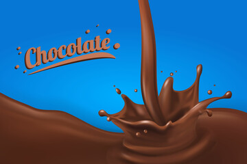 Chocolate splash 3D.Abstract realistic milk drop with splashes isolated on blue background.element for advertising, package design. vector