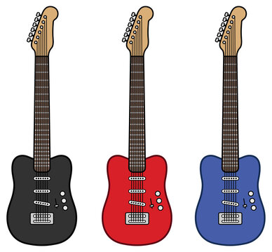 Electric Guitar Clipart Set - Red, Blue Black Variations