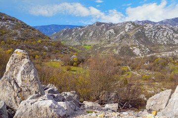 Beautiful mountain landscape on sunny spring day. Montenegro, Dinaric Alps, Sitnica region