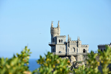 Castle Swallow's Nest on a rock at Black Sea, Crimea, Russia. It is a symbol and tourist attraction of Crimea © kalichka