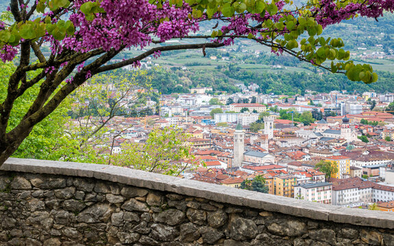 Beautiful panoramic view of Trento during spring time. Trentino Alto Adige, northern Italy.