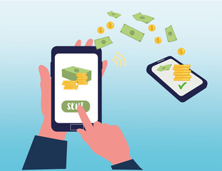 Trade banner. Remote work, earnings from a computer to a wallet. Candlestick chart, analytics, stock exchange, trading. The concept of investment trading in the stock market. Online currency, exchange