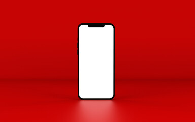 Mobile Phone Template Mockup isolated on red background. 3D illustration.