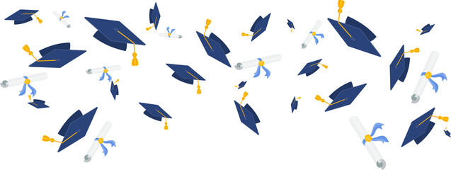 Graduation color background. University graduate cap with diploma.