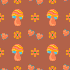1970 vibe boho style vector seamless pattern