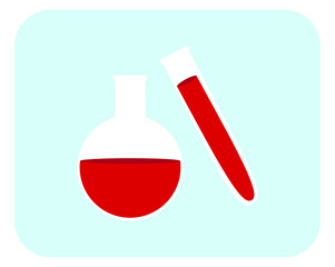 Medical test tube with blood. Laboratory flask for analysis. Red liquid similar to blood, vector drawing