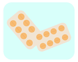 Pills icon, vector illustration of medication in blister. Simple drawing of vitamin, round pill.  icon with vector eps 10