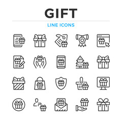 Gift line icons set. Modern outline elements, graphic design concepts, simple symbols collection. Vector line icons