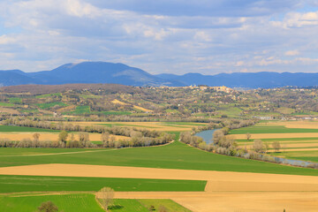 Fototapeta na wymiar The Tiber river in the countryside outside of Rome, Italy