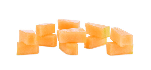 Sliced of cantaloupe melon isolated on white background.