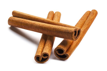 Delicious cinnamon sticks, isolated on white background