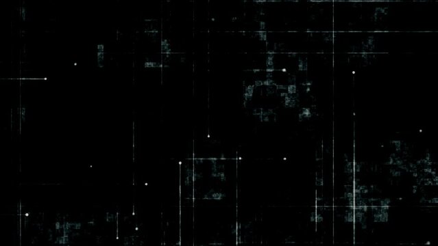 Simple black background animation with gently moving distressed lines and spheres and grunge noise texture. This dark minimalist textured motion background is full HD and a seamless loop.