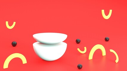 white half sphere podium red background 3d rendering Semicircular product display circle