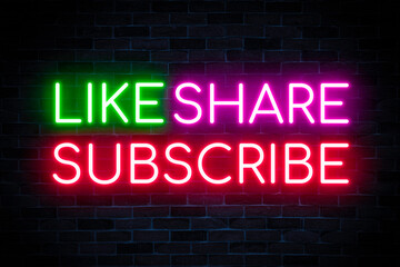 Like, Share, Subscribe neon banner.	
