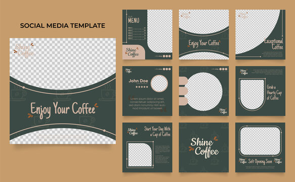 Social Media Template Banner Blog Coffee Sale Promotion. Fully Editable Instagram And Facebook Post Sale Poster. Drink And Beverage Vector Background