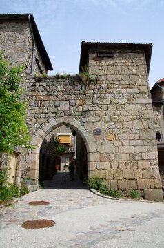 Gate in the medieval village of Desaignes in Ardeche in France, Europe