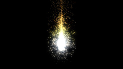 Beautiful abstract flowing piece of energy of yellow and white colors on black background. Animation. Shining light in a form of a drop moving in the dark, seamless loop.