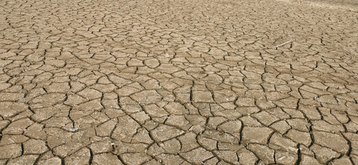 Dry riverbed, with arid and cracked soil because of drought, due to climate change