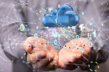 Artificial Intelligence Cloud technology. Integrated digital web concept background