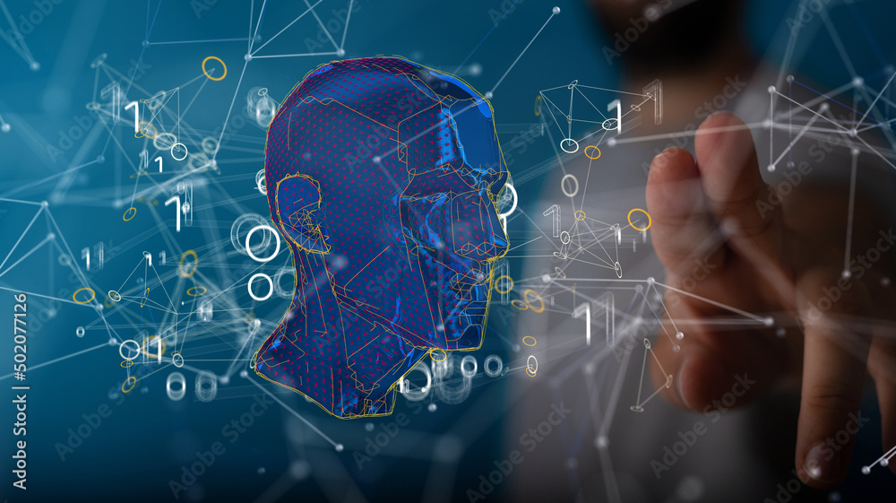Poster Human head and brain.Deep learning , Machine learning and artificial intelligence , AI Technology,