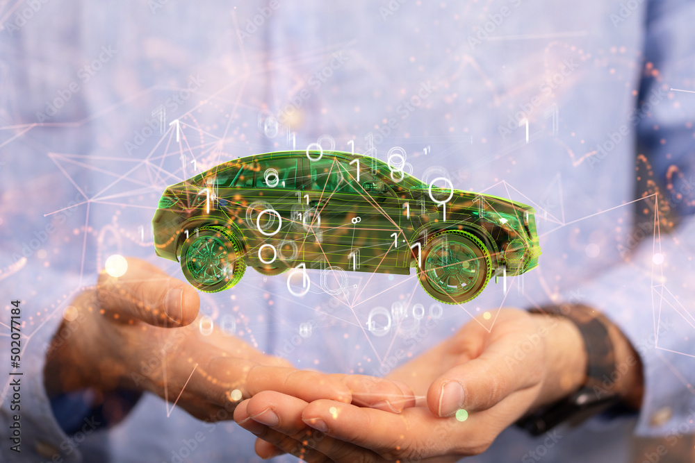Poster Autonomous car with HUD graphic of Navigation system driving