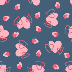 Romantic valentine seamless pattern with hearts. Groovy hippie aesthetic print for fabric, paper, T-shirt. Doodle vector illustration for decor and design.
