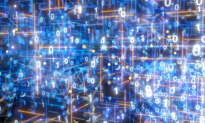 Neural network 3D illustration. Big data and cybersecurity