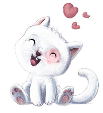 Affectionate white cat illustration