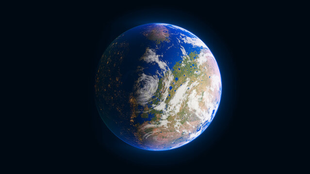 Artistic 3d rendering of a Mars after successfully terraformed to be an earthlike. Planet with big oceans, crater lakes, green forest and city lights. Image of what  Mars could be in the future.