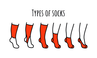 Types of socks set line concept. Sketches of clothing and accessories. Vector illustration