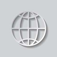 Globe, planet simple icon. Flat design. Paper style with shadow. Gray background.ai