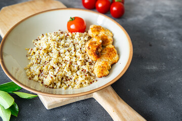 porridge bulgur quinoa chicken poultry meat fresh meal food snack diet on the table copy space food background 