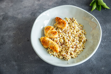 porridge bulgur quinoa chicken poultry meat fresh meal food snack diet on the table copy space food background 
