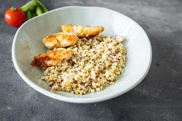 porridge bulgur quinoa chicken poultry meat fresh meal food snack diet on the table copy space food background 