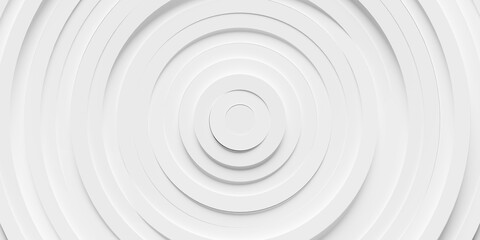 Many concentric random offset white rings or circles background wallpaper banner flat lay top view from above