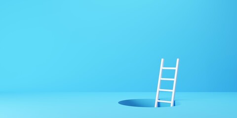 White ladder through hole in the floor on blue background, modern minimal business success or solution concept © Shawn Hempel